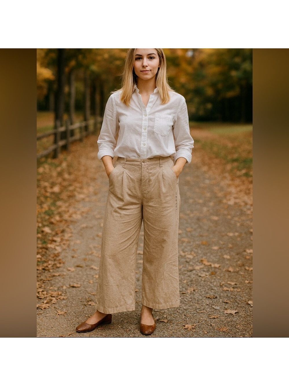AMERICAN EAGLE HIGH RISE WIDE LEG STRETCH TROUSERS BEIGE WOMEN’S SIZE 12 - Picture 2 of 15